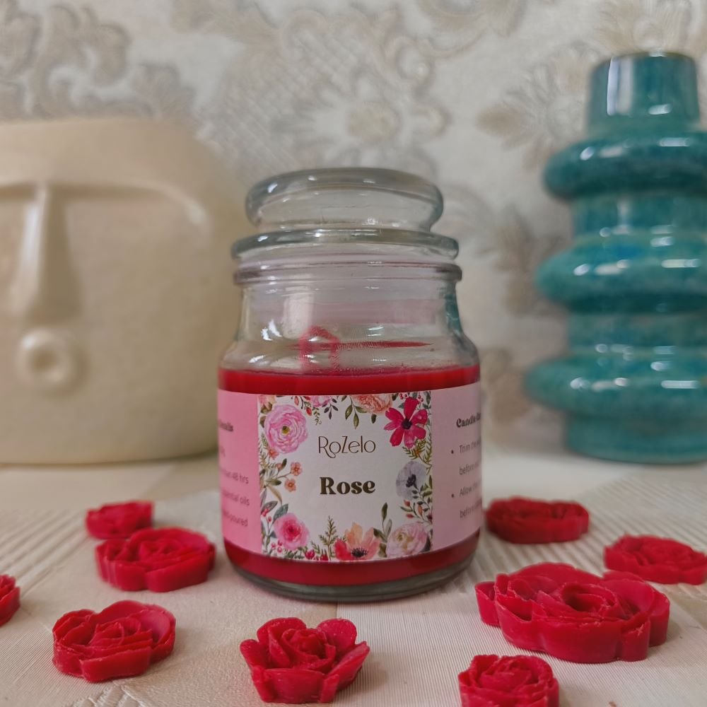 Rose Scented Candle in Glass Lid Jar